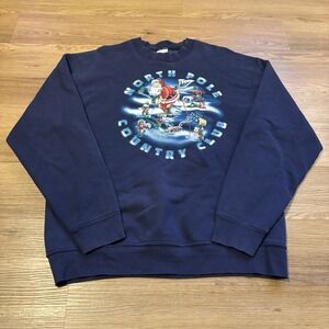 Vintage Christmas Sweater Adult XL Northpole‎ Country Club Elves Golf Santa 90's